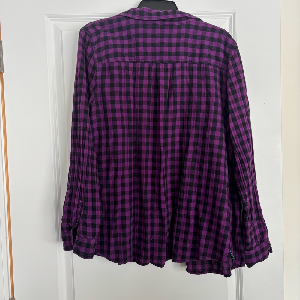 St. John's Bay Women's Purple and Black Checkered Plaid Shirt - Picture 3 of 3